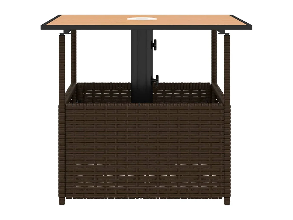 Gartentisch mit Schirmloch Braun 55x55x46,5 cm Poly Rattan