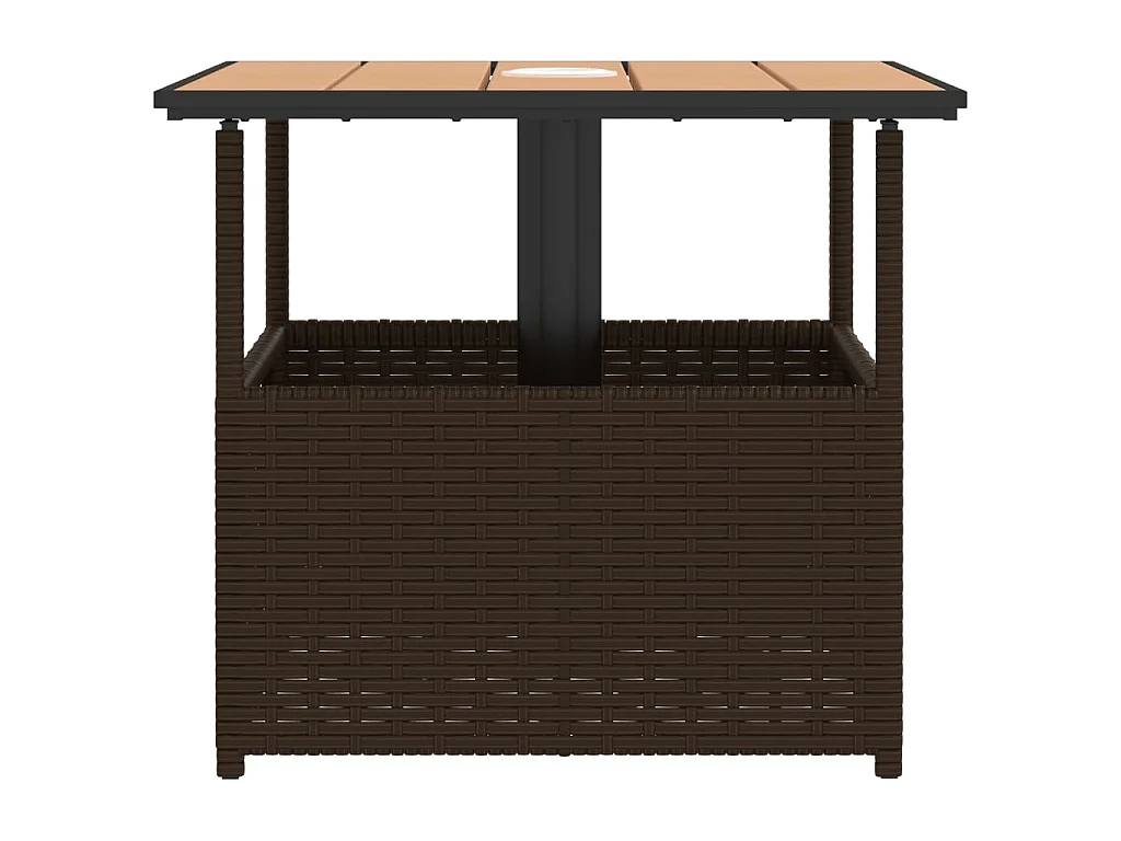Gartentisch mit Schirmloch Braun 55x55x46,5 cm Poly Rattan
