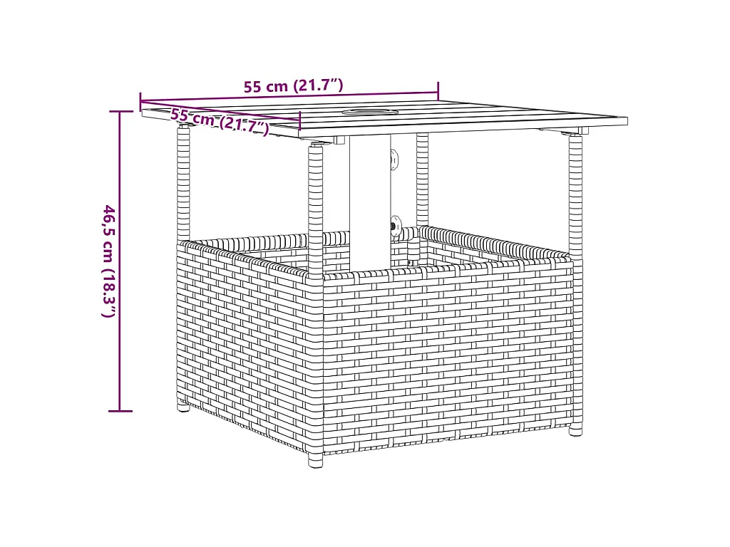Gartentisch mit Schirmloch Braun 55x55x46,5 cm Poly Rattan