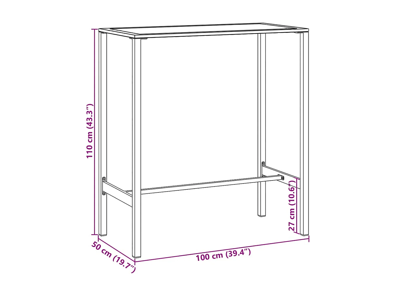 Mesa de bar 100x50x110 cm aço revestido a pó preto