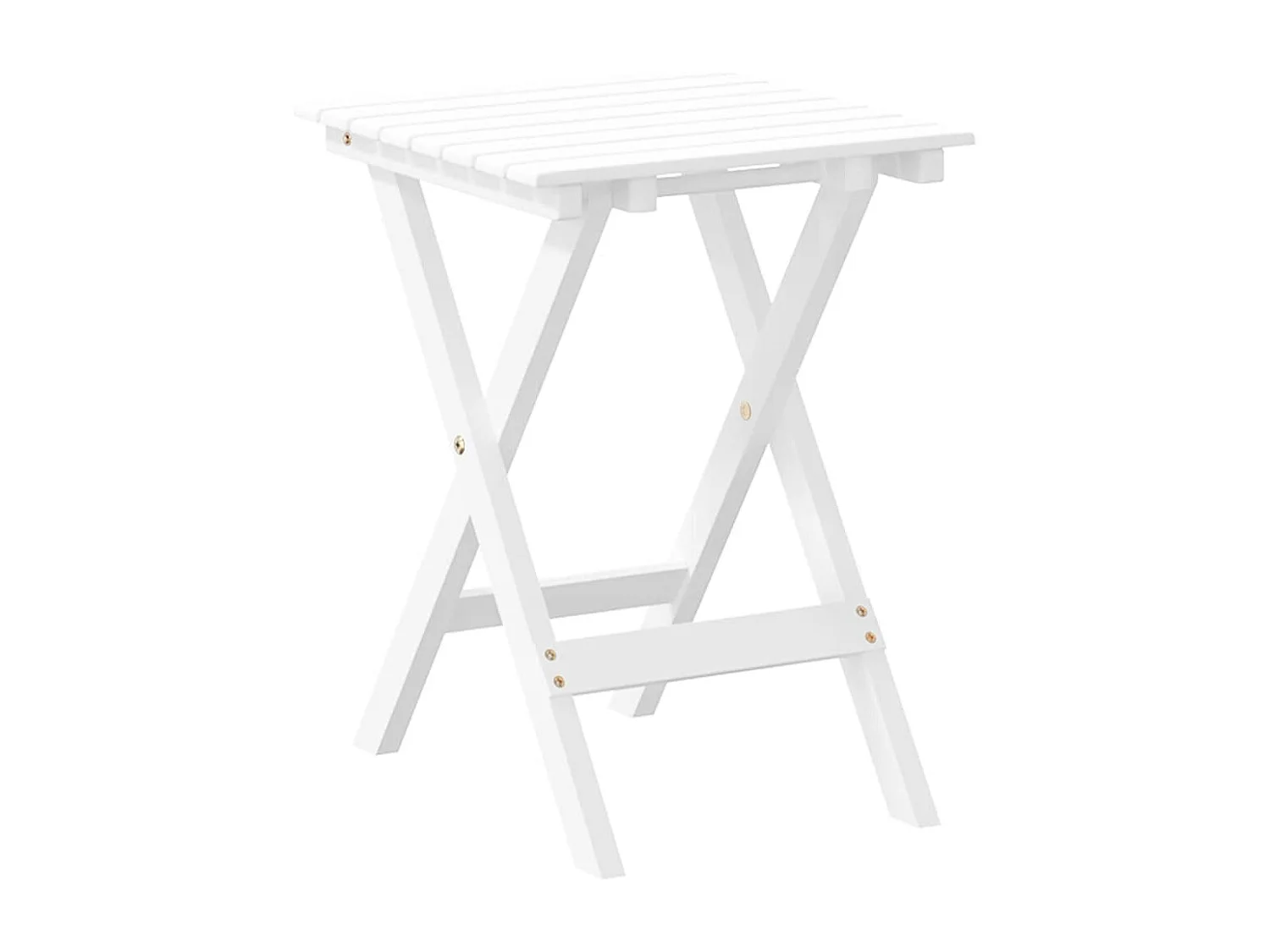 Tavolino Laterale Pieghevole Bianco in Legno Massello di Pioppo