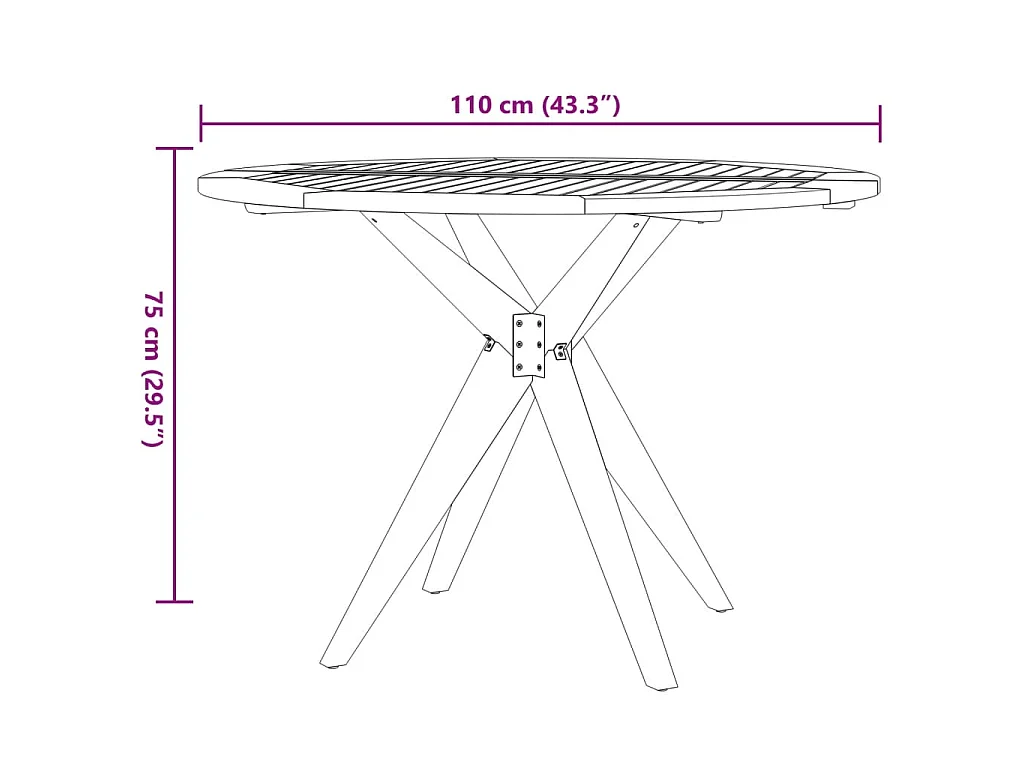 Mesa de jardín redonda madera maciza de acacia Ø110x75 cm