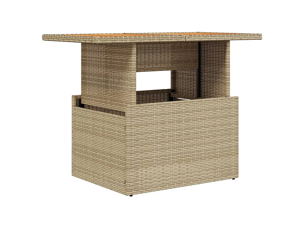 Table de jardin beige 100x55x73cm résine tressée et bois acacia