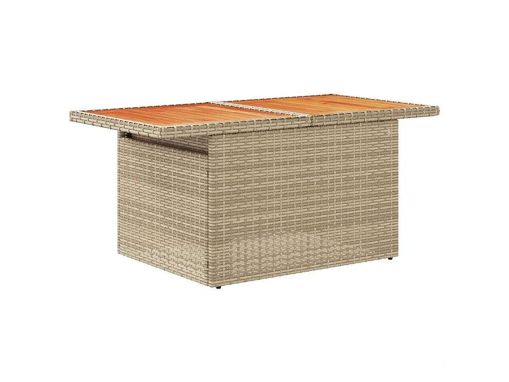 Table de jardin beige 100x55x73cm résine tressée et bois acacia