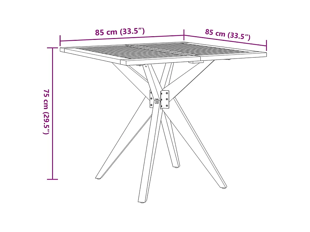 Table de jardin carrée 85x85x75 cm bois d'acacia solide