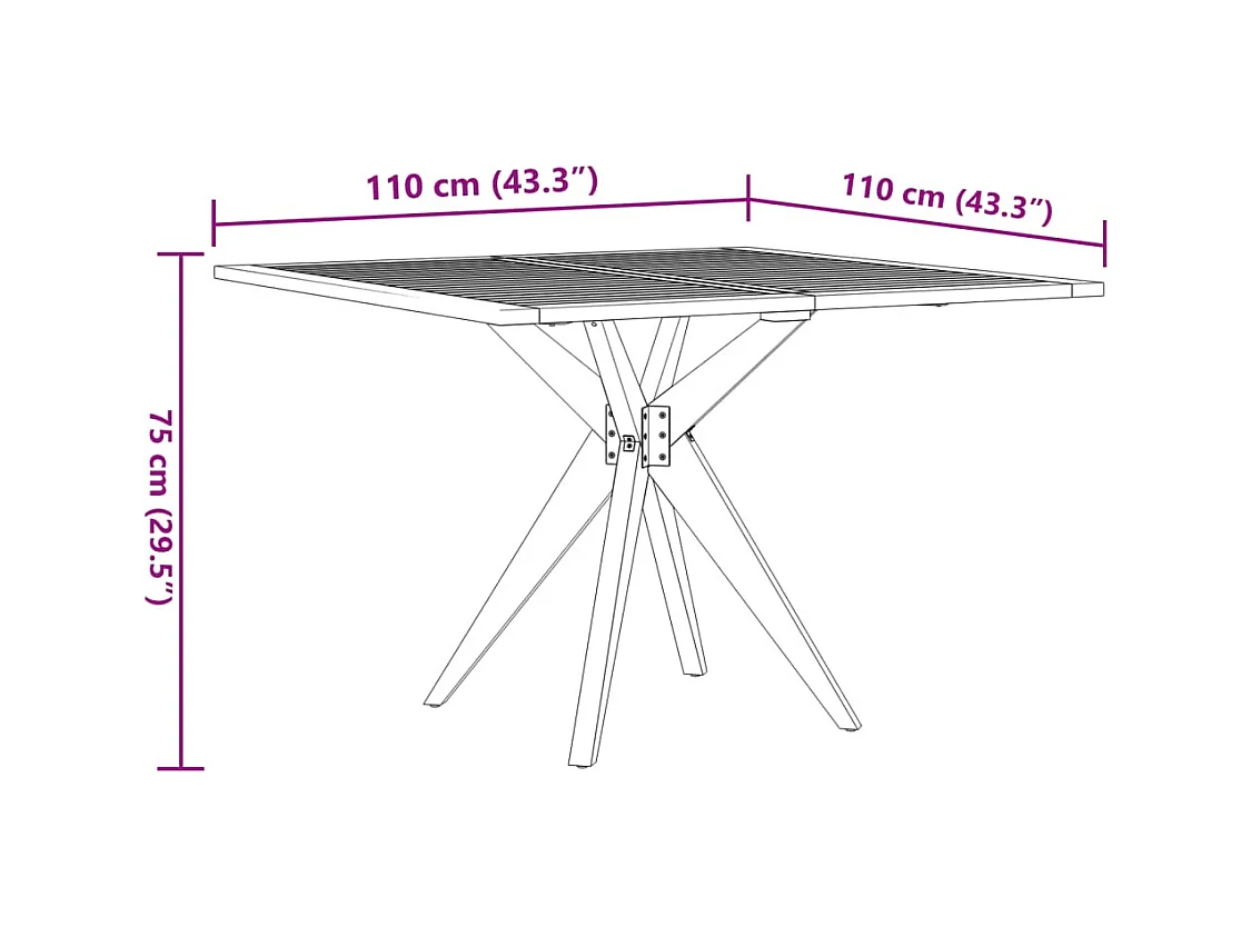 Tavolo da Giardino Quadrato 110x110x75 cm Legno Massello Acacia