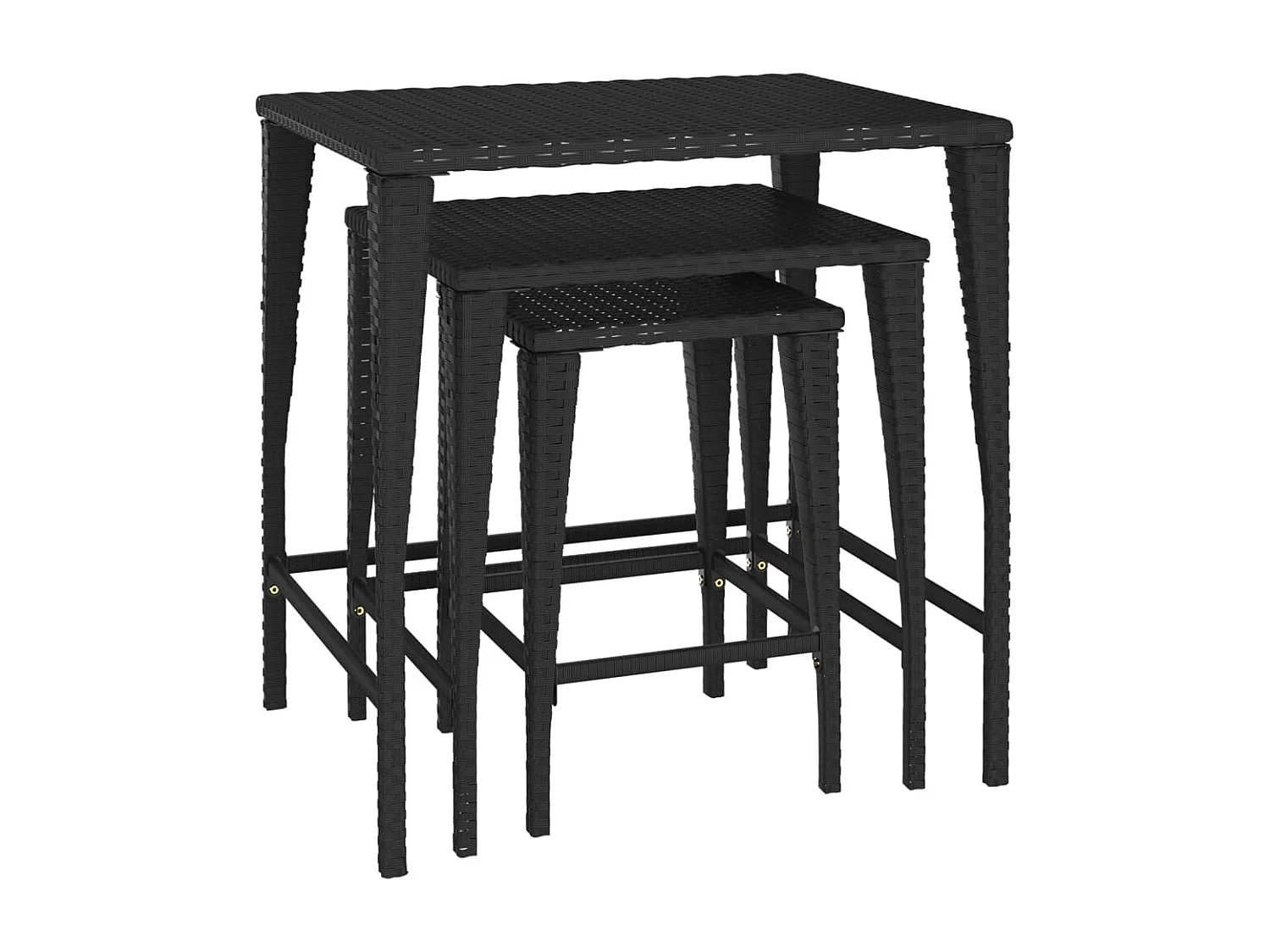 Mesas de encastrar para jardim 3 pcs vime PE preto