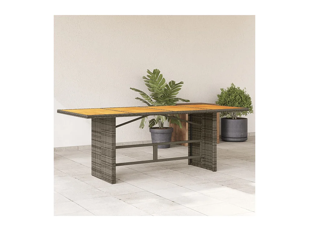 Tuintafel met acaciahouten blad 190x80x75 cm poly rattan grijs