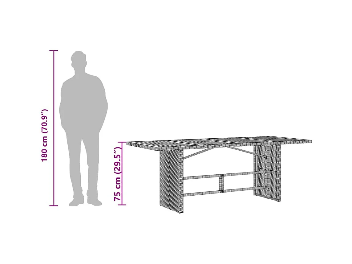 Tuintafel met acaciahouten blad 190x80x75 cm poly rattan grijs