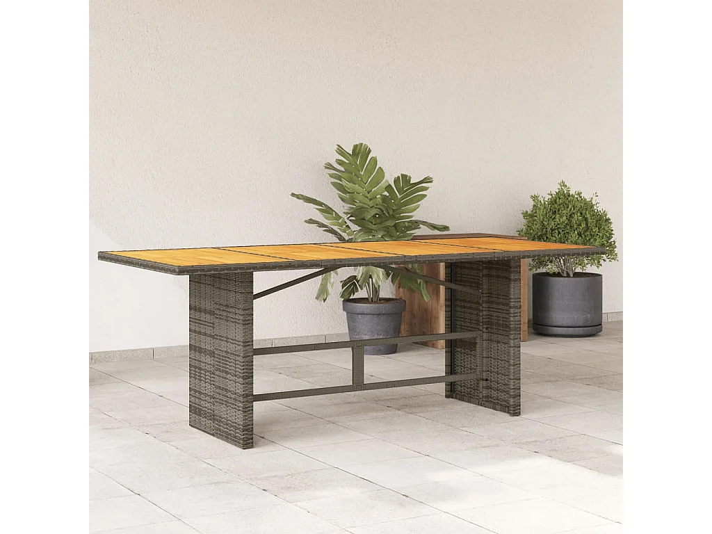 Tavolo Giardino Piano Legno Acacia Grigio 190x80x75 Polyrattan