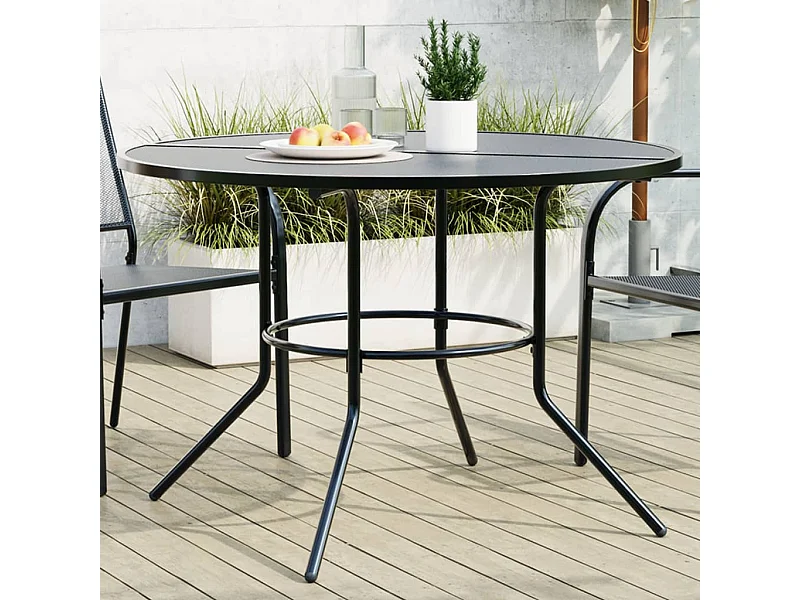 Mesa de pátio redonda Ø110x72,5 cm aço revestido a pó antracite