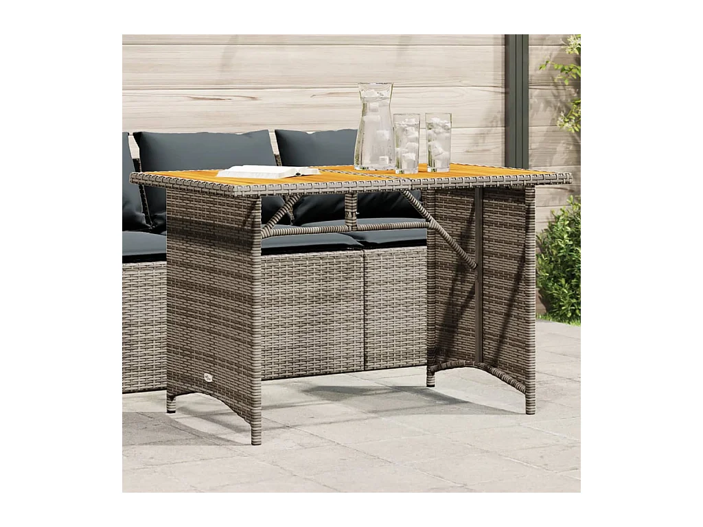 Tuintafel met houten blad 110x68x70 cm poly rattan grijs
