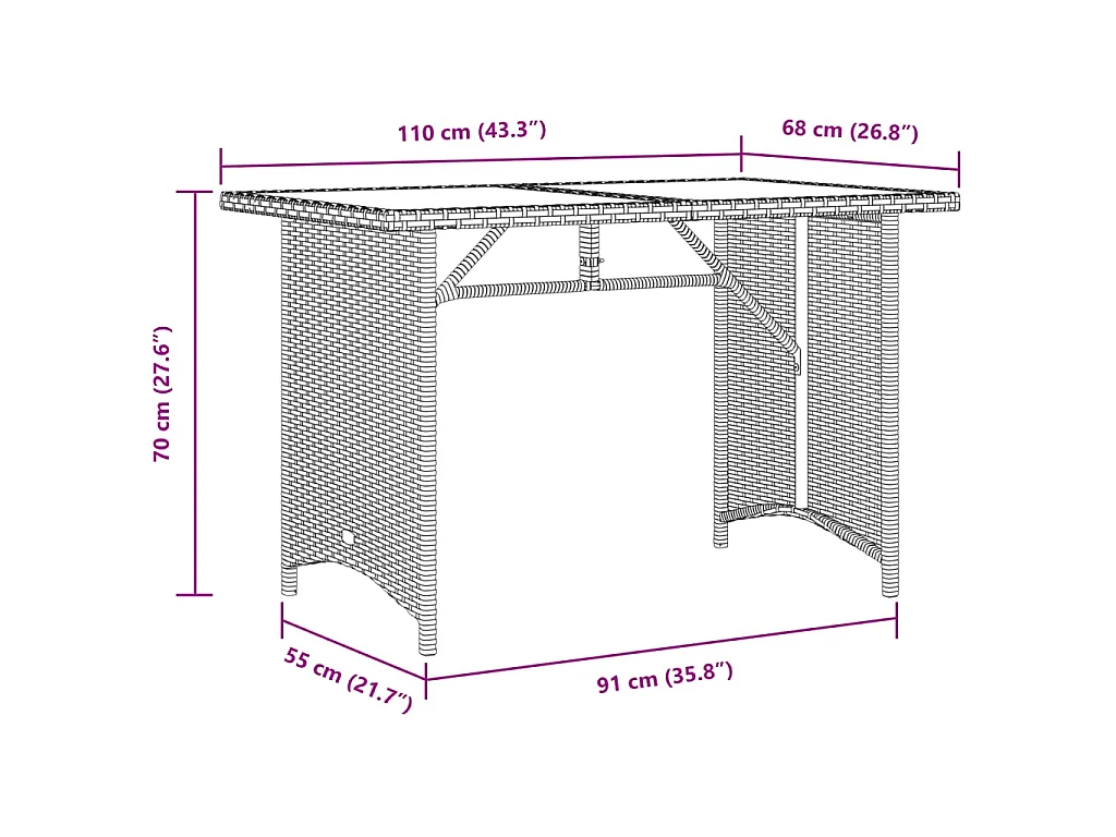 Tavolo da Giardino Piano in Legno Grigio 110x68x70cm Polyrattan