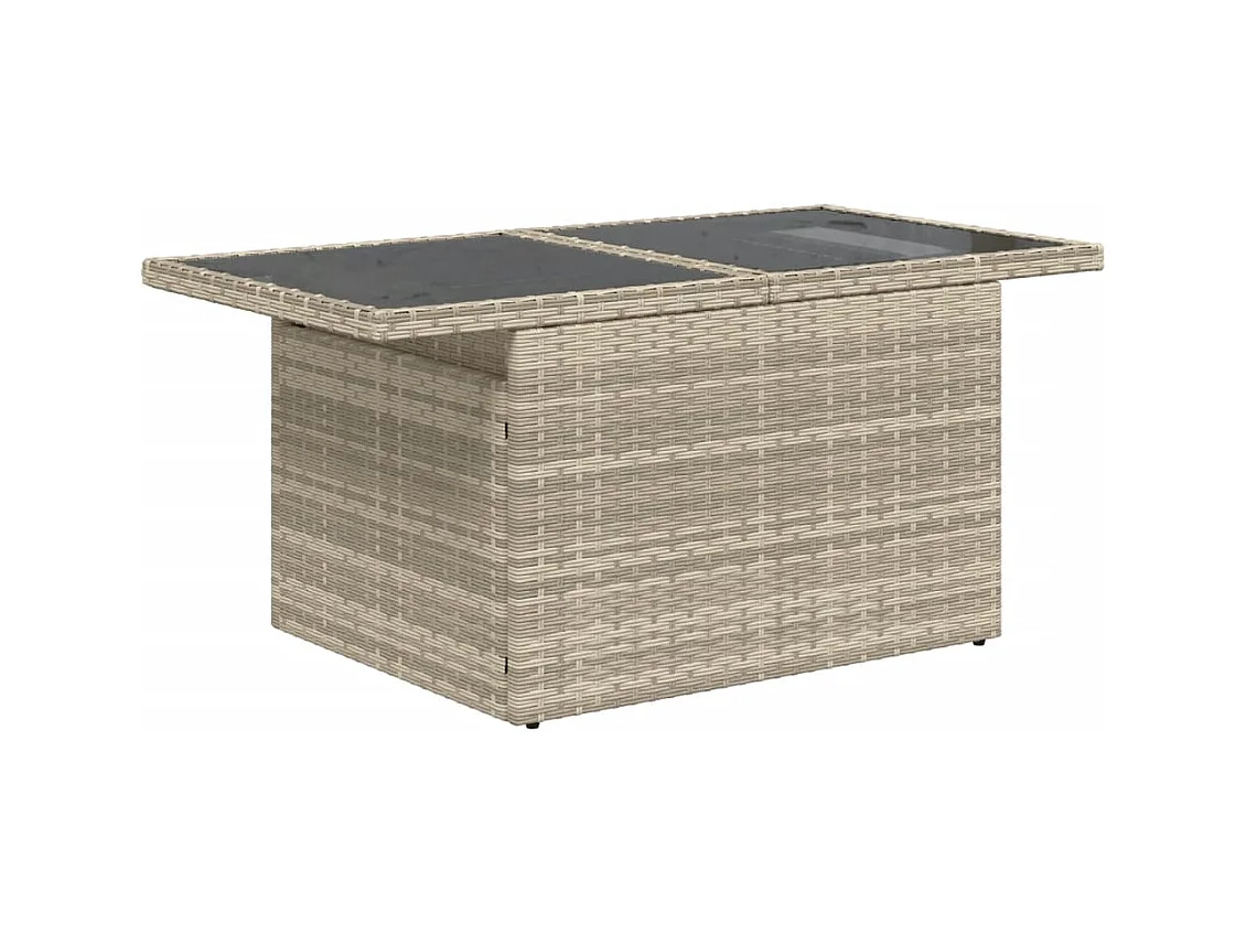 Tuintafel met glazen blad 100x55x73 cm poly rattan lichtgrijs