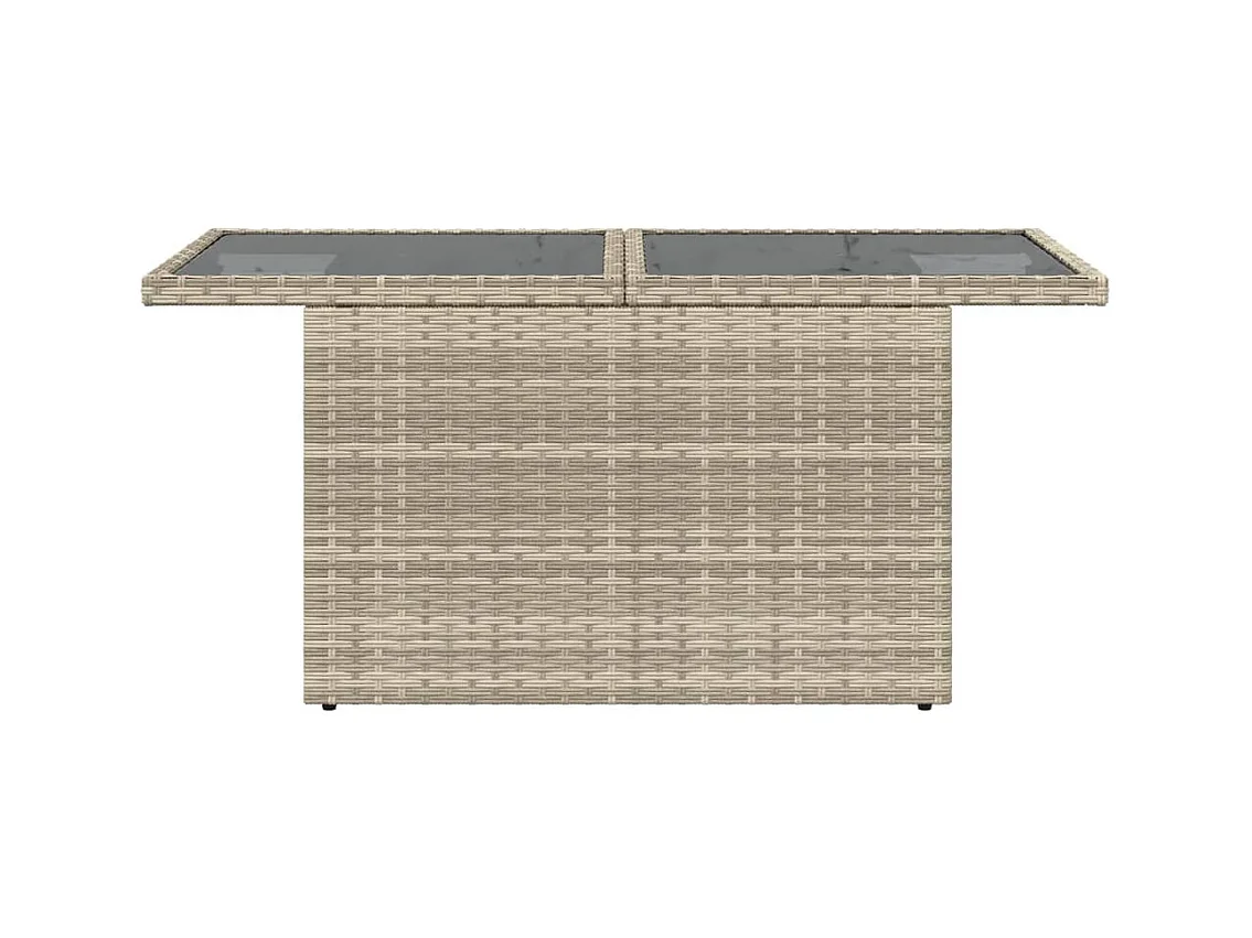 Tuintafel met glazen blad 100x55x73 cm poly rattan lichtgrijs