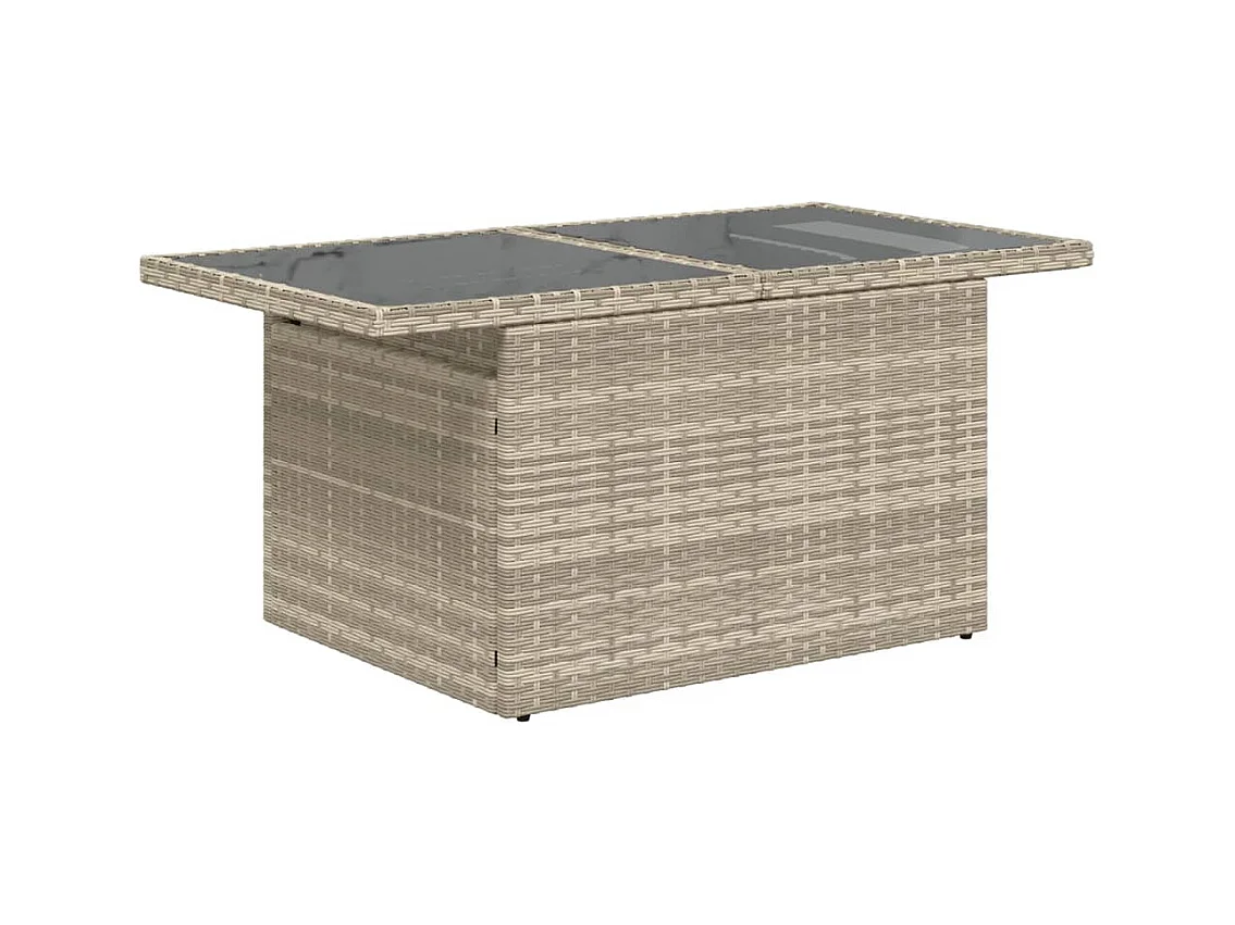Tuintafel met glazen blad 100x55x73 cm poly rattan lichtgrijs