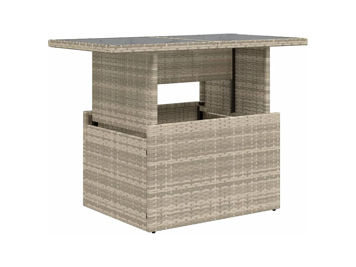 Table de jardin dessus en verre gris clair 100x55x73 cm rotin