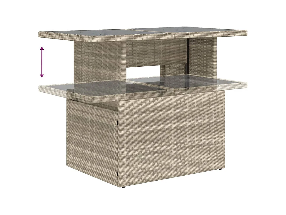 Table de jardin dessus en verre gris clair 100x55x73 cm rotin