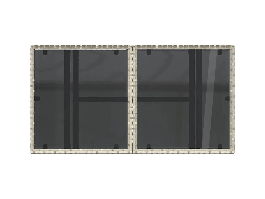 Table de jardin dessus en verre gris clair 100x55x73 cm rotin
