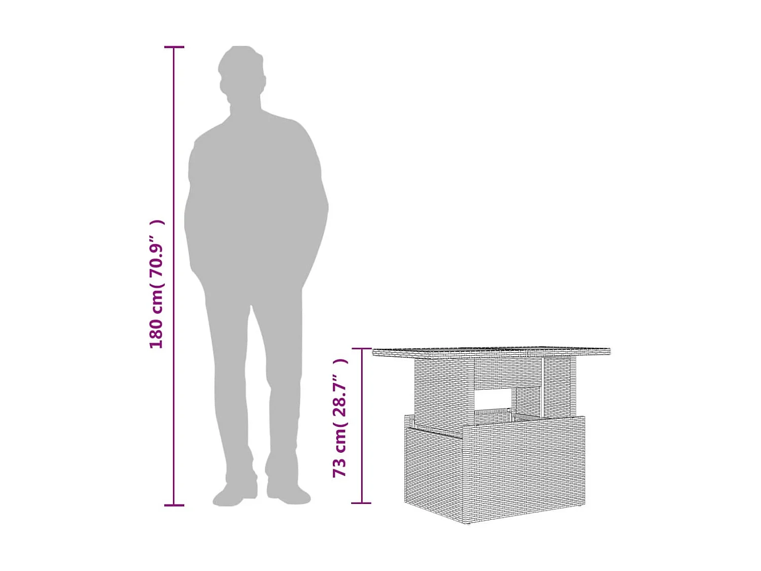 Tuintafel met glazen blad 100x55x73 cm poly rattan lichtgrijs