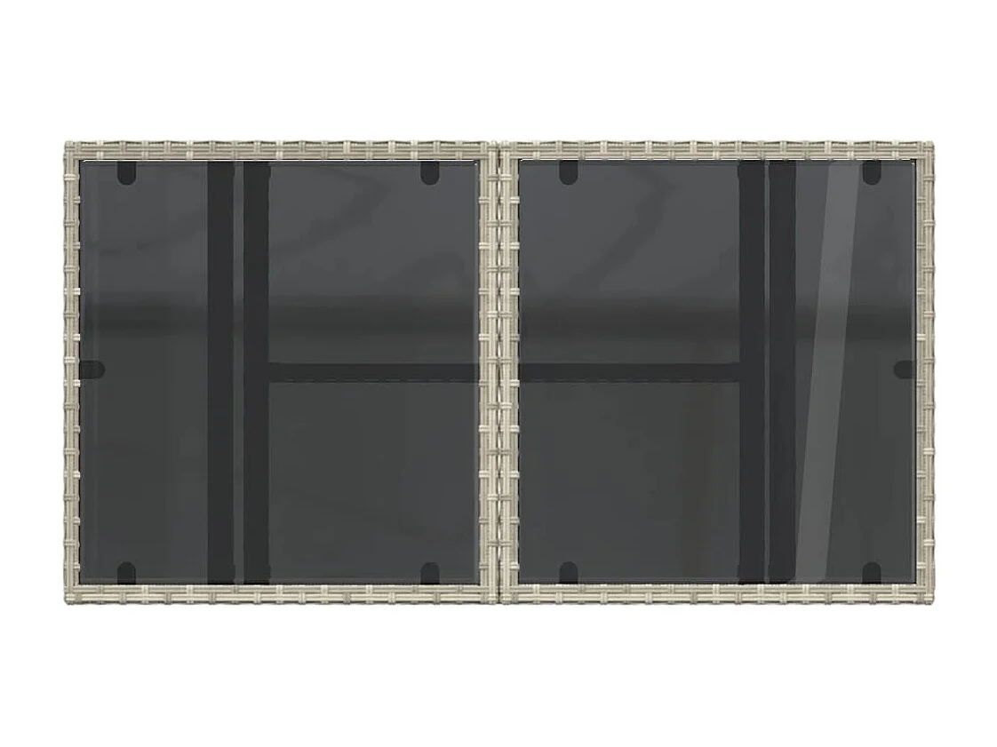 Tuintafel met glazen blad 100x55x73 cm poly rattan lichtgrijs