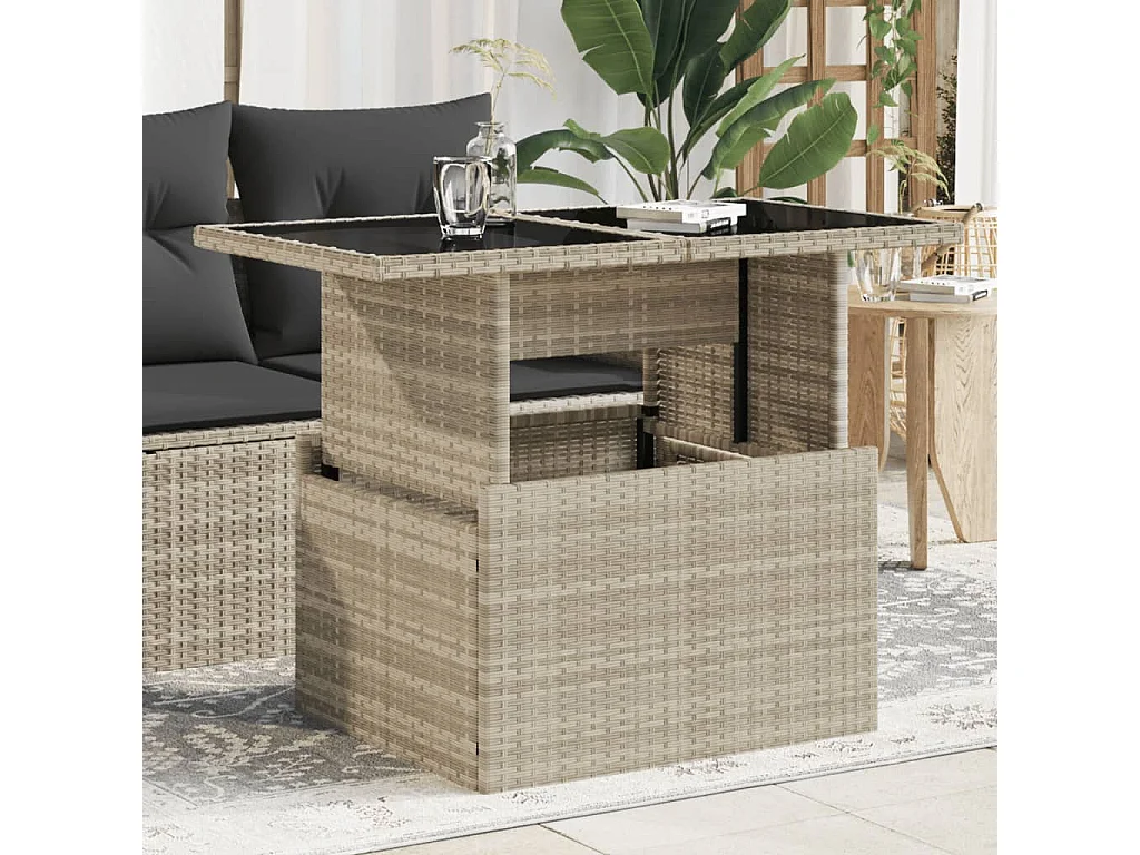 Mesa jardín superficie vidrio ratán PE gris claro 100x55x73 cm