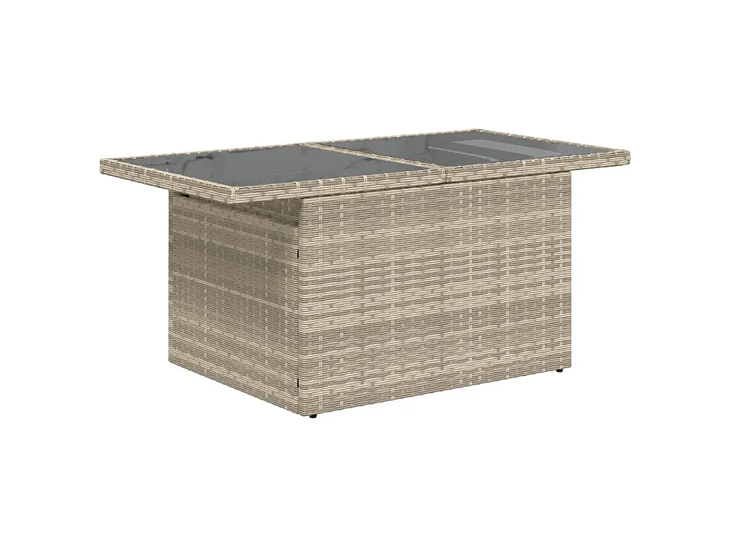 Mesa jardín superficie vidrio ratán PE gris claro 100x55x73 cm