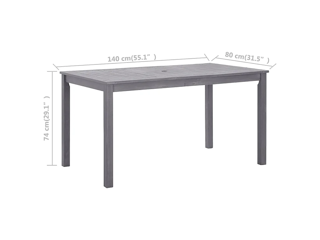 Tavolo da Giardino Grigio Slavato 140x80x74 cm in Legno Acacia