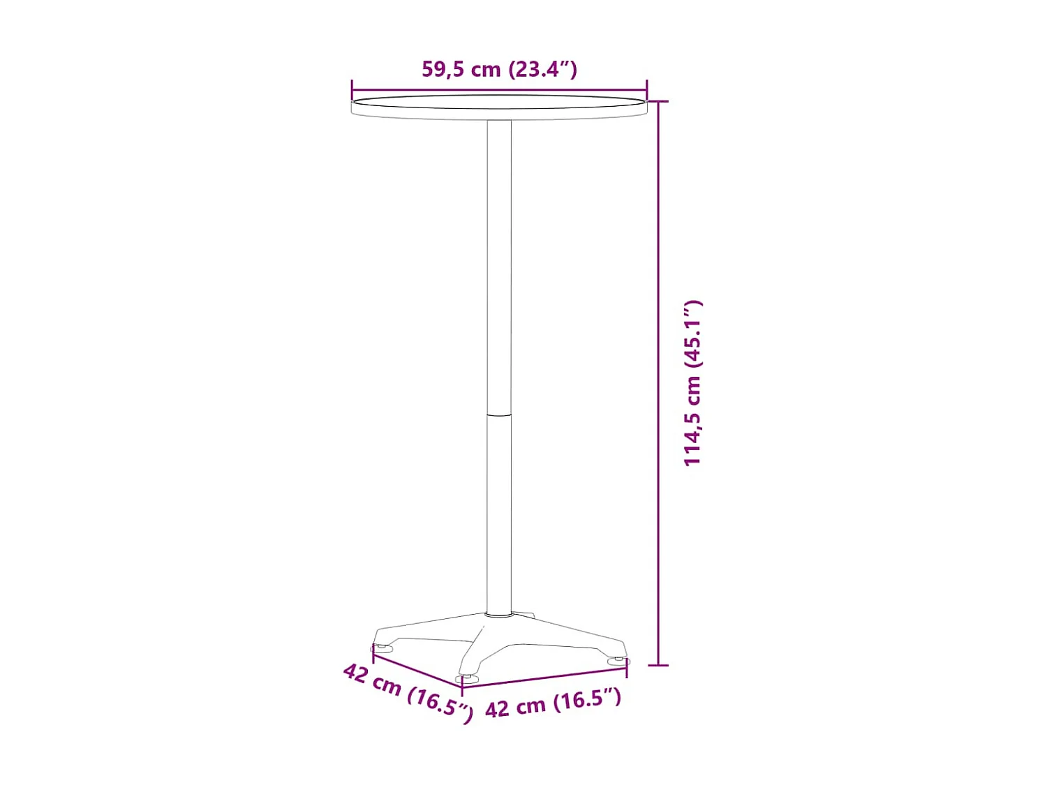 Tavolo da Bar per Esterni Regolabile Ø59,5x70/114,5cm Alluminio