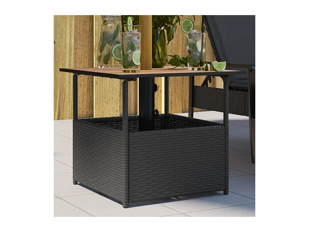Table de jardin avec trou de parasol noir résine tressée