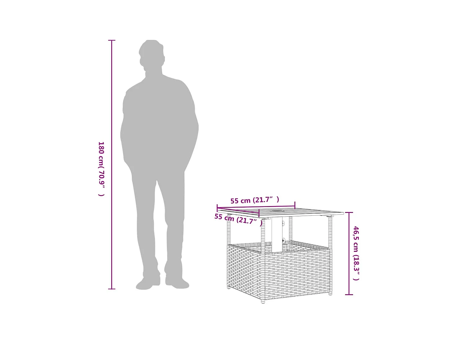 Table de jardin avec trou de parasol noir résine tressée