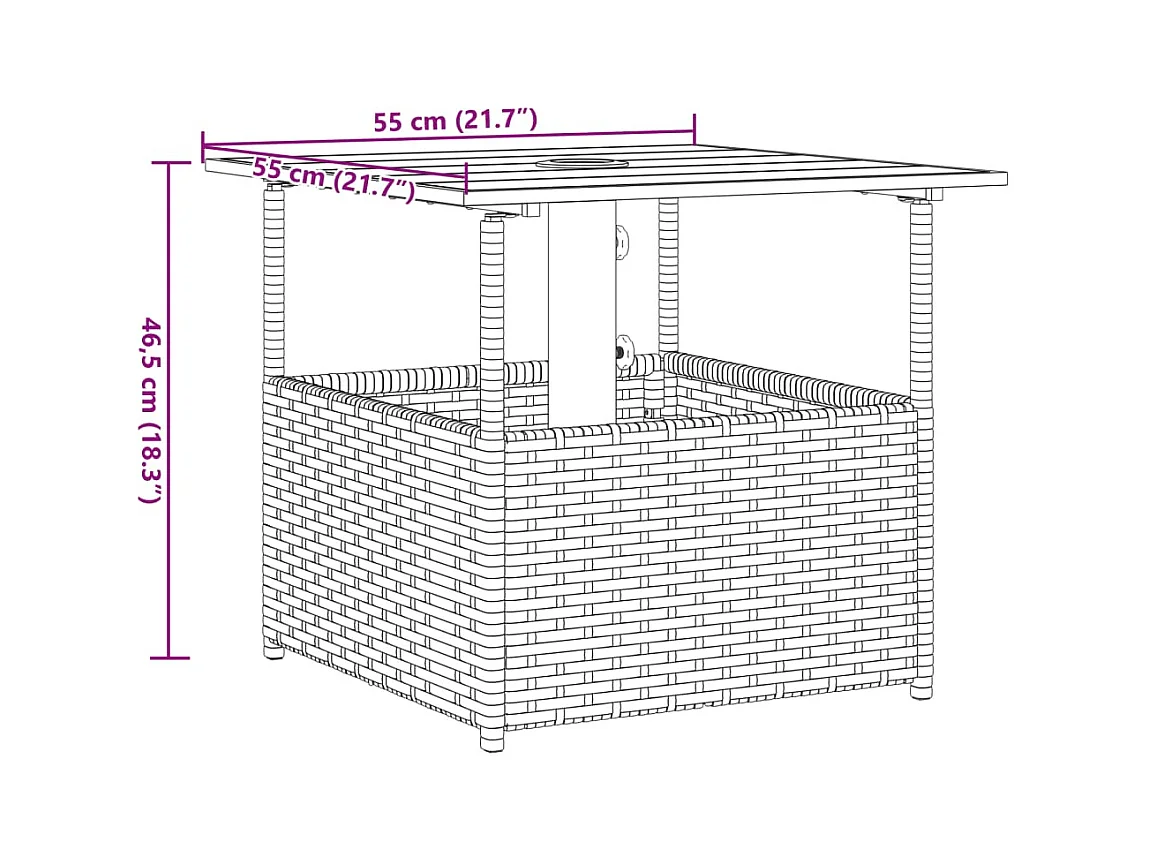 Table de jardin avec trou de parasol noir résine tressée