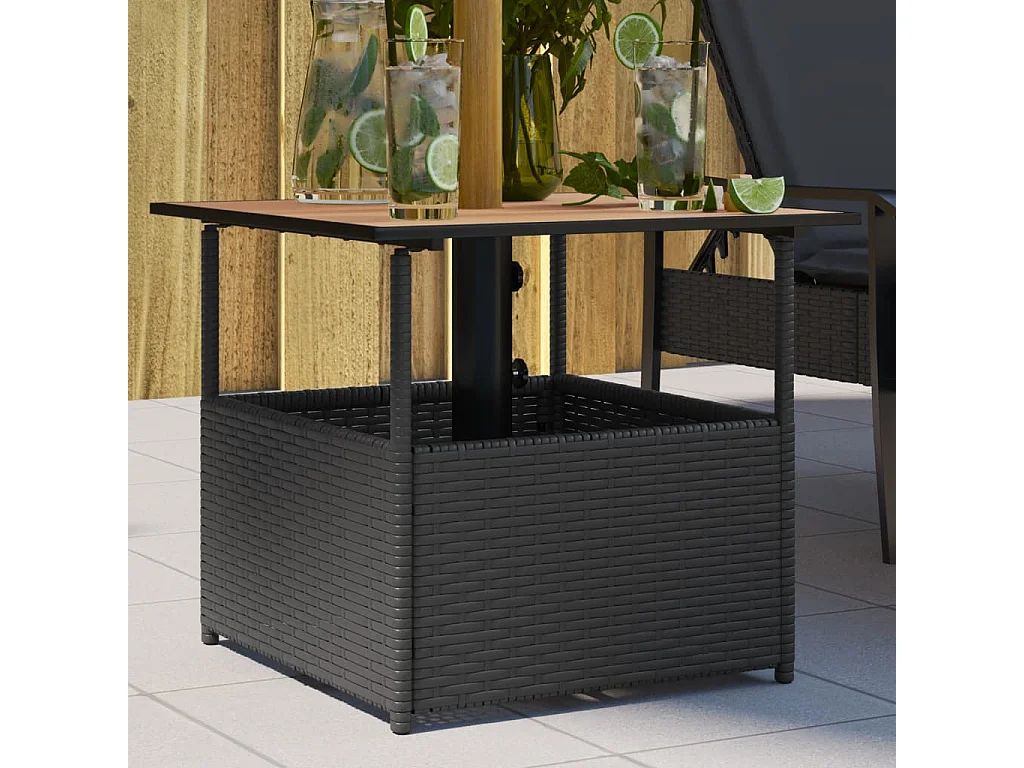 Gartentisch mit Schirmloch Schwarz 55x55x46,5 cm Poly Rattan