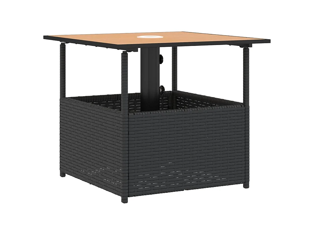 Gartentisch mit Schirmloch Schwarz 55x55x46,5 cm Poly Rattan