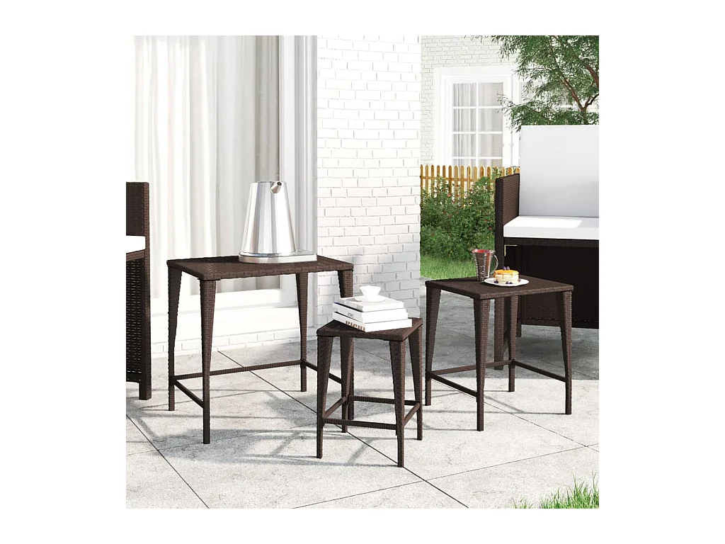 Tables gigognes de jardin 3 pcs marron résine tressée