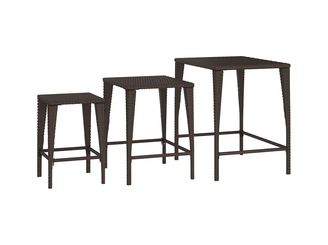 Tables gigognes de jardin 3 pcs marron résine tressée