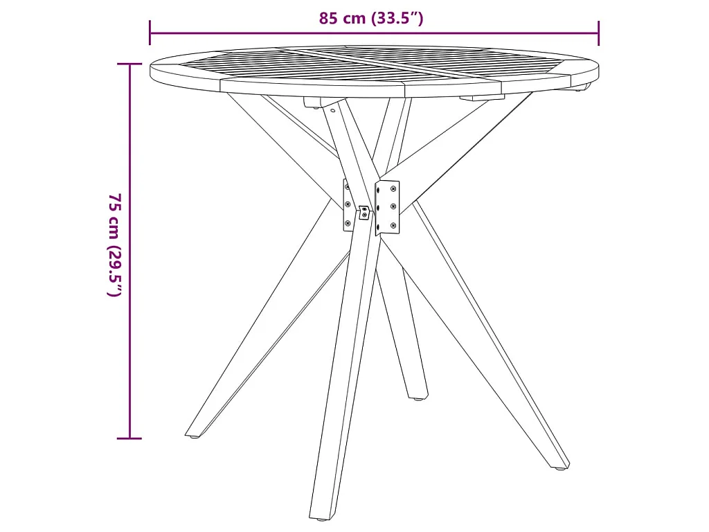 Table de jardin ronde Ø85x75 cm bois d'acacia solide