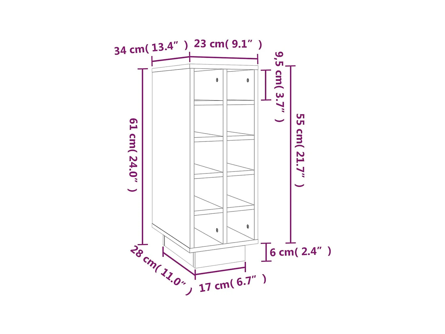 Weinregal 23x34x61 cm Massivholz Kiefer