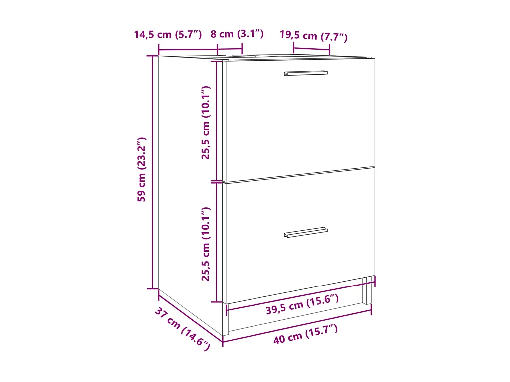 Armoire d'évier gris béton 40x37x59 cm bois d'ingénierie