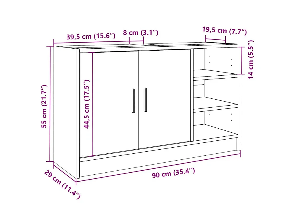 Waschbeckenunterschrank Weiß 90x29x55 cm Holzwerkstoff