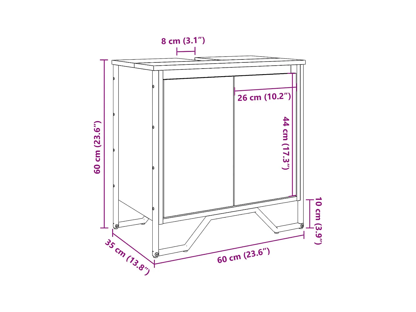 Armoire lavabo de salle de bain chêne marron 60x35x60 cm