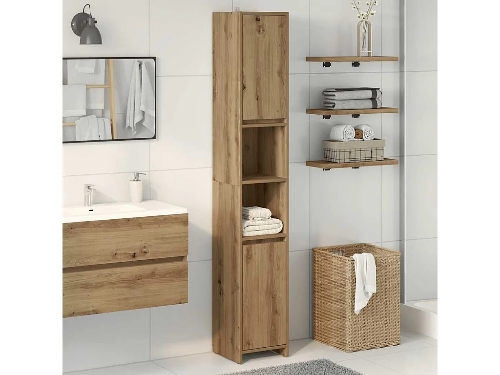 Armoire de salle de bain chêne artisanal 30x30x183,5 cm