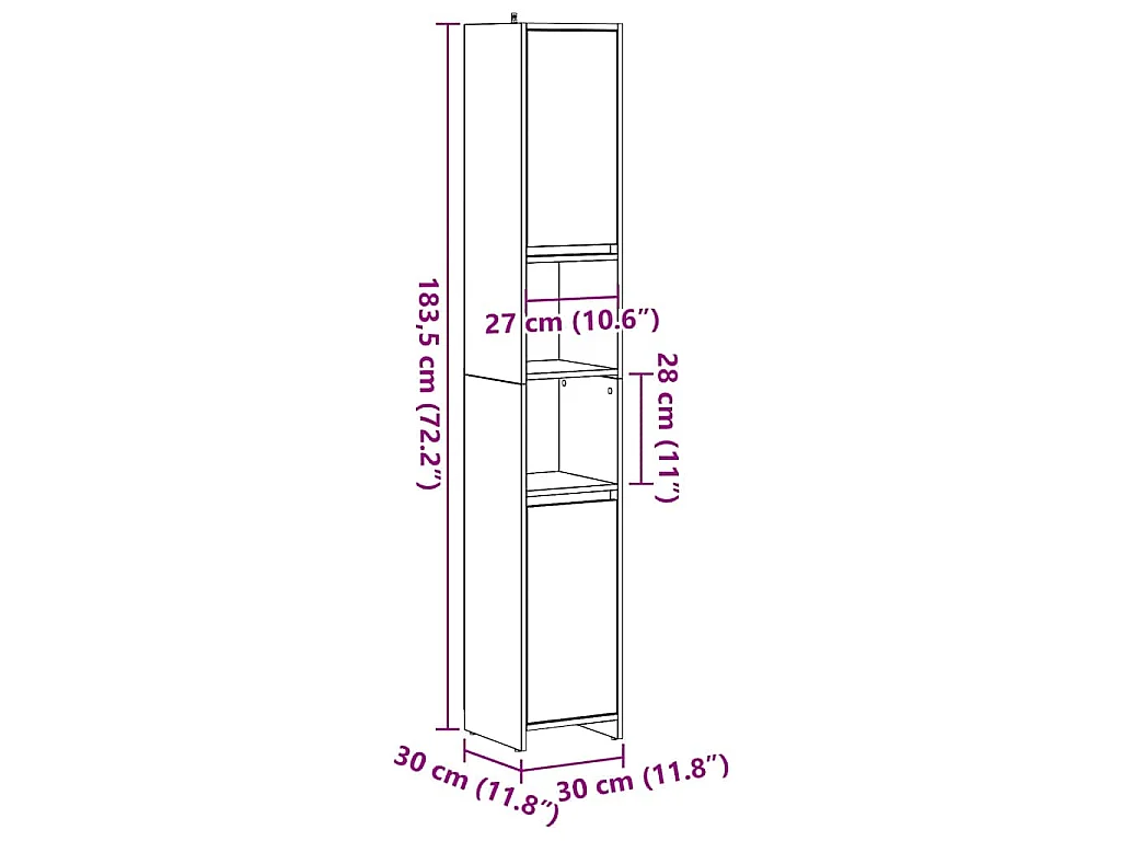Armoire de salle de bain chêne artisanal 30x30x183,5 cm
