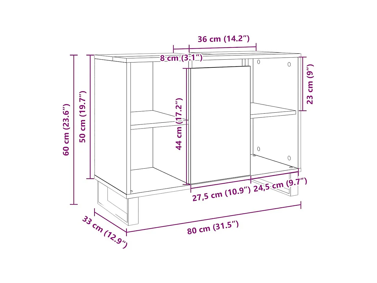 Armoire salle de bain chêne sonoma 80x33x60cm bois d'ingénierie