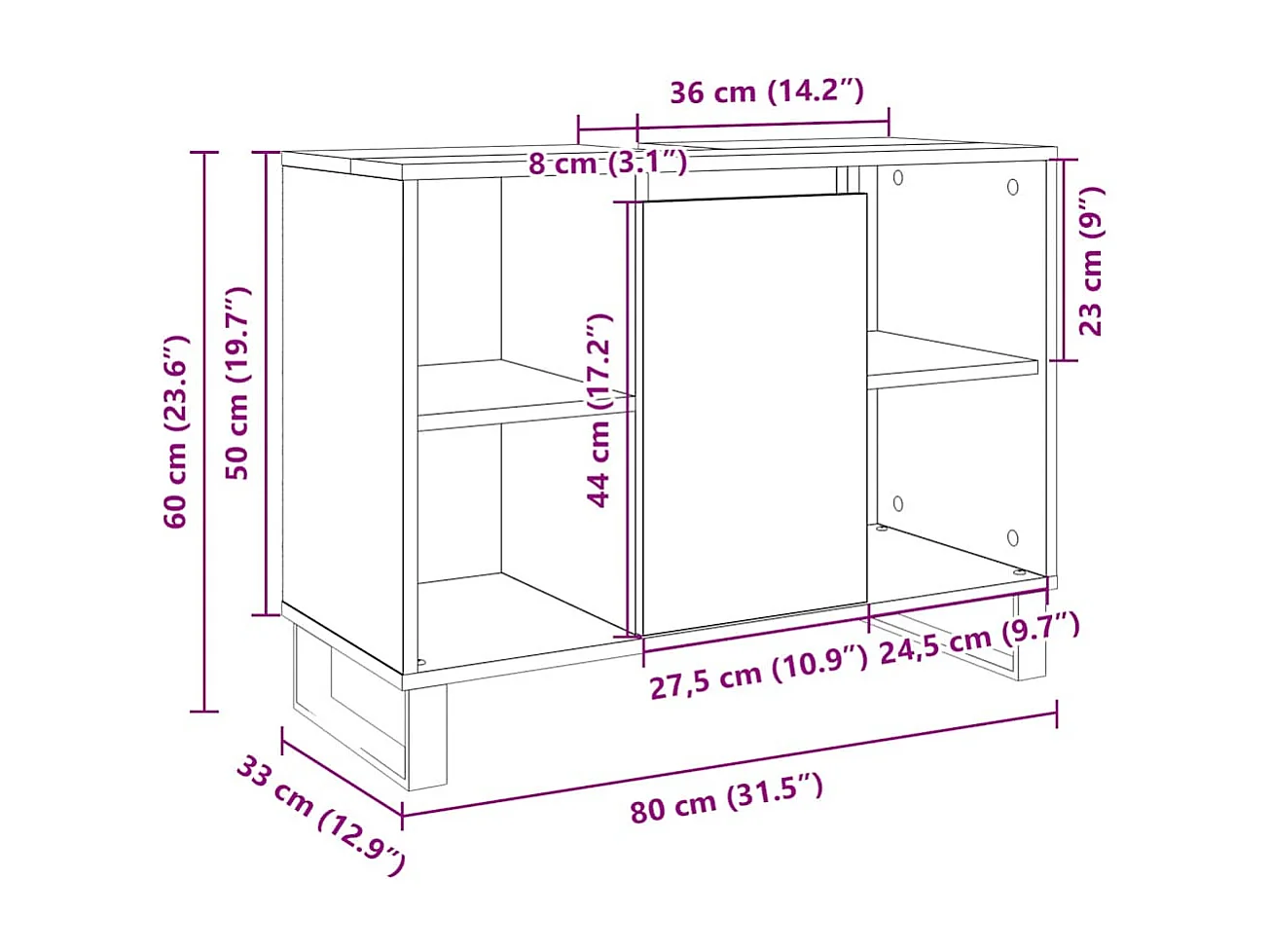 Mueble de baño madera de ingeniería roble Sonoma 80x33x60 cm