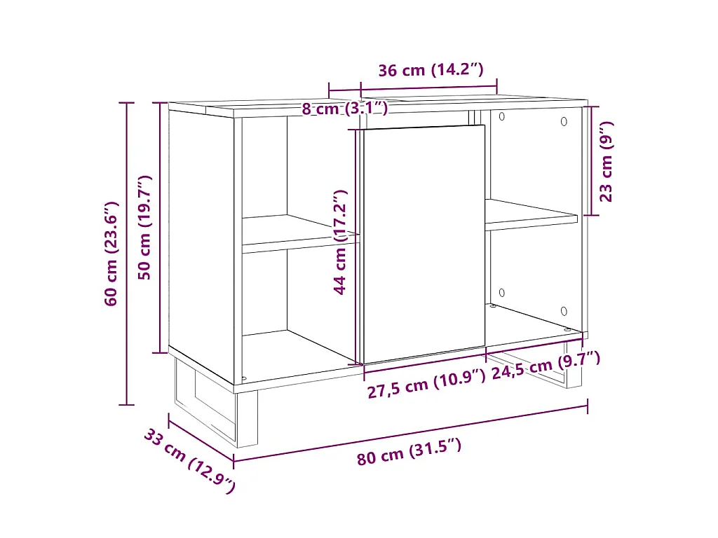 Mueble de baño madera de ingeniería roble Sonoma 80x33x60 cm