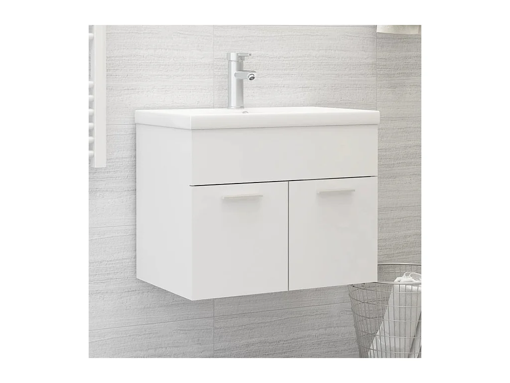 Armoire d'évier avec lavabo intégré Blanc Aggloméré