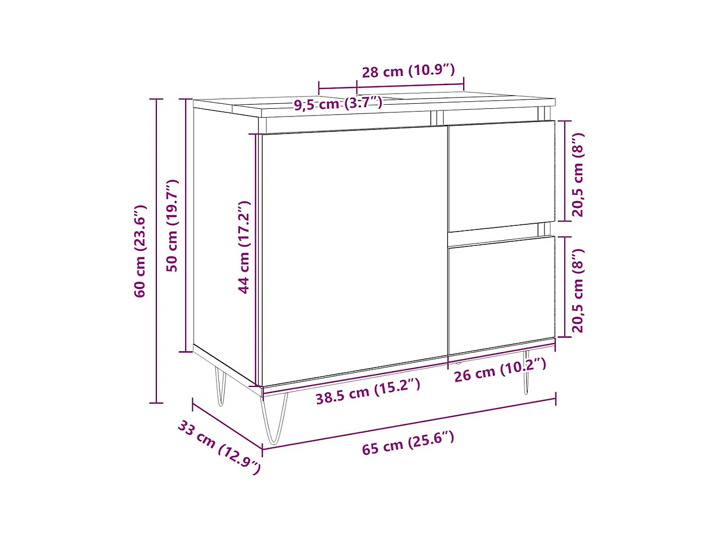 Armoire salle de bain chêne sonoma 65x33x60 cm
