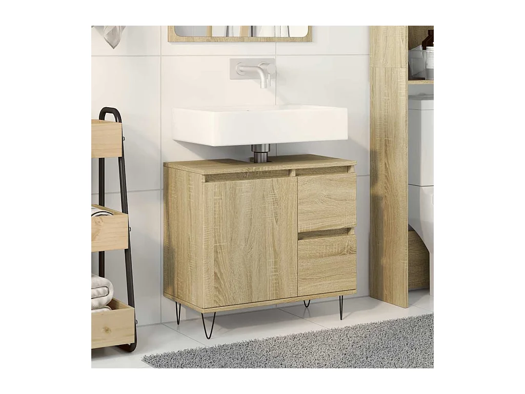Armario de baño madera contrachapada roble Sonoma 65x33x60 cm