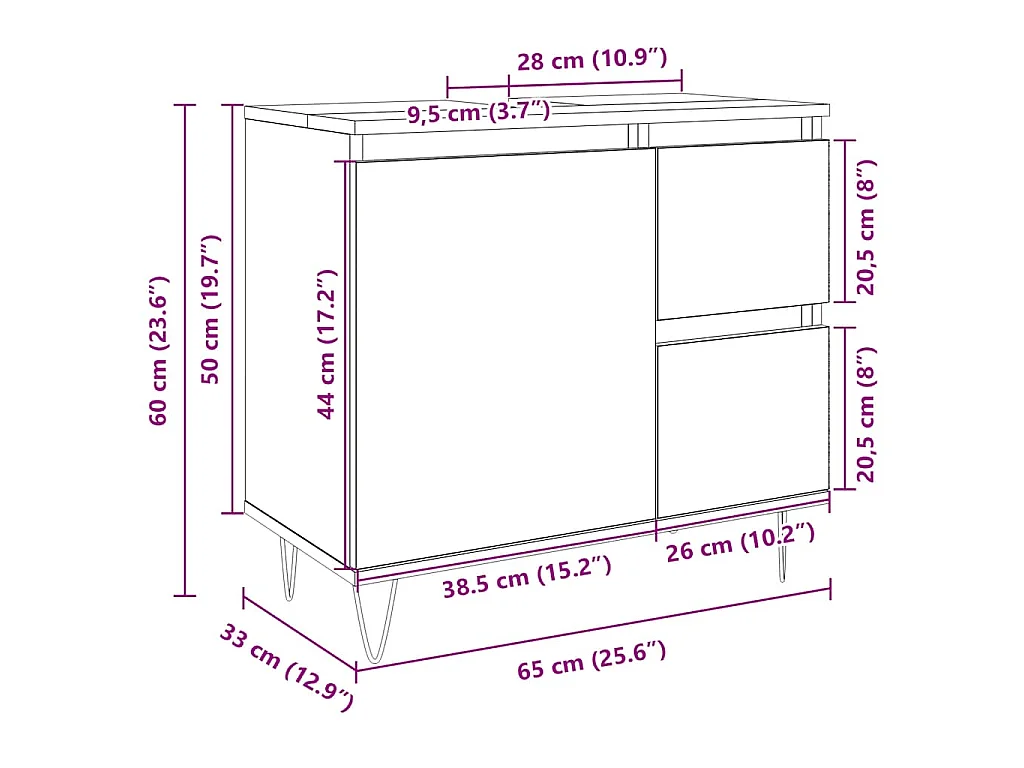 Armoire salle de bain chêne sonoma 65x33x60 cm